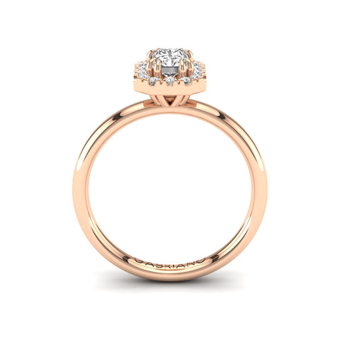 Gabriano Valente 8 Pençe tırnaklı tektaş yüzük; GIA-HRD sertifikalı radiant pırlanta ve rose altın montürün yandan görünüşü