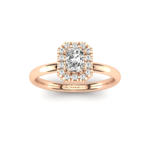 Gabriano Valente 8 Pençe tırnaklı tektaş yüzük; GIA-HRD sertifikalı radiant pırlanta ve rose altın montürün üstten görünüşü