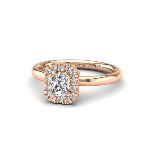 Gabriano Valente 8 Pençe tırnaklı tektaş yüzük; GIA-HRD sertifikalı radiant pırlanta ve rose altın montürün üstten görünüşü