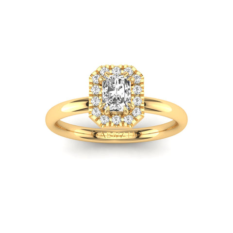 Gabriano Valente 8 Pençe tırnaklı tektaş yüzük; GIA-HRD sertifikalı radiant pırlanta ve sarı altın montürün üstten görünüşü