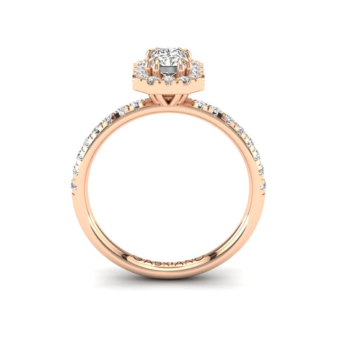 Gabriano Rivara 8 tırnaklı tektaş yüzük; GIA-HRD sertifikalı radiant pırlanta ve rose altın montürün yandan görünüşü