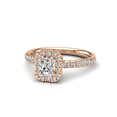 Gabriano Rivara 8 tırnaklı tektaş yüzük; GIA-HRD sertifikalı radiant pırlanta ve rose altın montürün üstten görünüşü