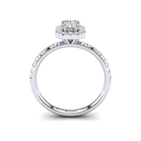 Gabriano Rivara 8 pençe tırnaklı tektaş yüzük; GIA-HRD sertifikalı radiant pırlanta ve beyaz altın montürün yandan görünüşü