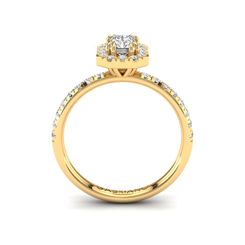 Gabriano Rivara 8 pençe tırnaklı tektaş yüzük; GIA-HRD sertifikalı radiant pırlanta ve sarı altın montürün yandan görünüşü