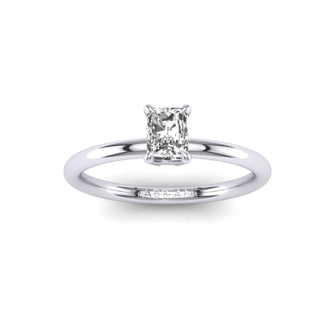 Gabriano Serenith 4 tırnaklı tektaş yüzük; GIA-HRD sertifikalı radiant pırlanta ve beyaz altın montürün üstten görünüşü