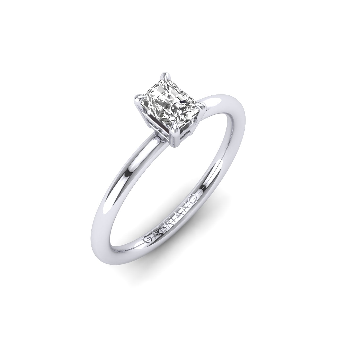 Gabriano Serenith 4 tırnaklı tektaş yüzük; GIA-HRD sertifikalı radiant pırlanta ve beyaz altın montürün üstten görünüşü