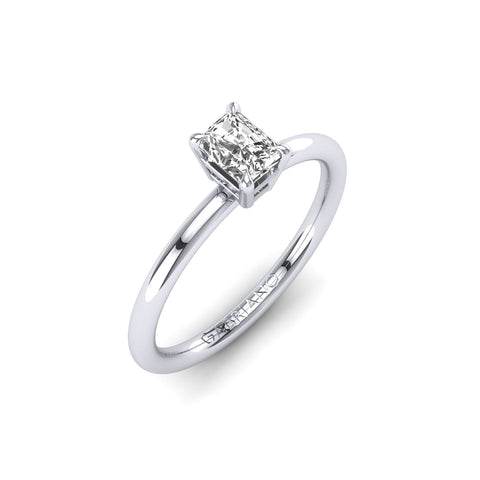 Gabriano Serenith 4 tırnaklı tektaş yüzük; GIA-HRD sertifikalı radiant pırlanta ve beyaz altın montürün üstten görünüşü