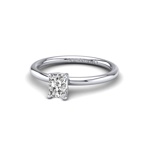 Gabriano Serenith 4 tırnaklı tektaş yüzük; GIA-HRD sertifikalı radiant pırlanta ve beyaz altın montürün üstten görünüşü