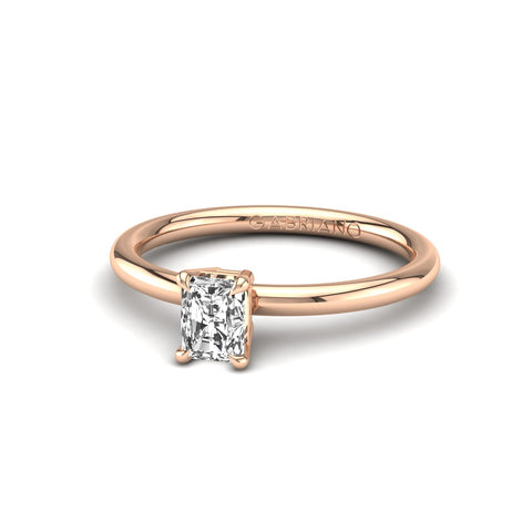 Gabriano Serenith 4 tırnaklı tektaş yüzük; GIA-HRD sertifikalı radiant pırlanta ve rose altın montürün üstten görünüşü