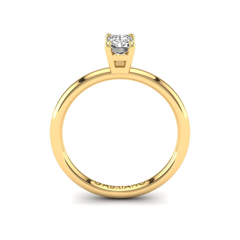 Gabriano Serenith 4 tırnaklı tektaş yüzük; GIA-HRD sertifikalı radiant pırlanta ve sarı altın montürün yandan görünüşü