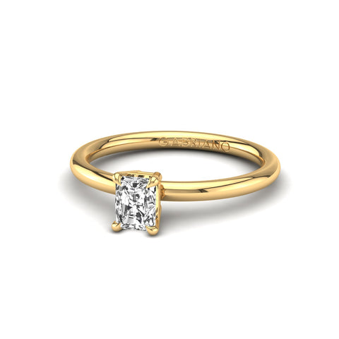 Gabriano Serenith 4 tırnaklı tektaş yüzük; GIA-HRD sertifikalı radiant pırlanta ve sarı altın montürün üstten görünüşü