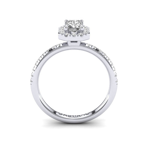 Gabriano Ventura 4 tırnaklı tektaş yüzük; GIA-HRD sertifikalı radiant pırlanta ve beyaz altın montürün yandan görünüşü