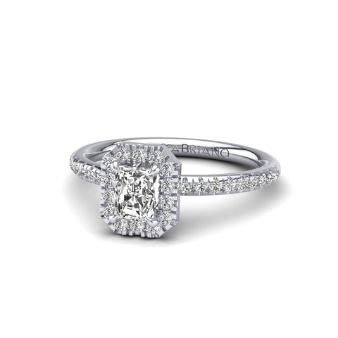 Gabriano Ventura 4 tırnaklı tektaş yüzük; GIA-HRD sertifikalı radiant pırlanta ve beyaz altın montürün üstten görünüşü