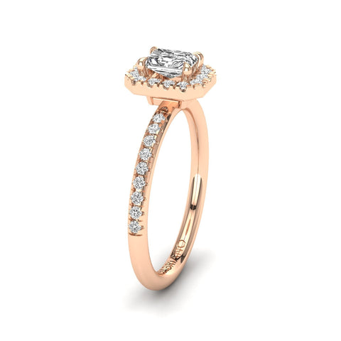 Gabriano Ventura 4 tırnaklı tektaş yüzük; GIA-HRD sertifikalı radiant pırlanta ve rose altın montürün yandan görünüşü