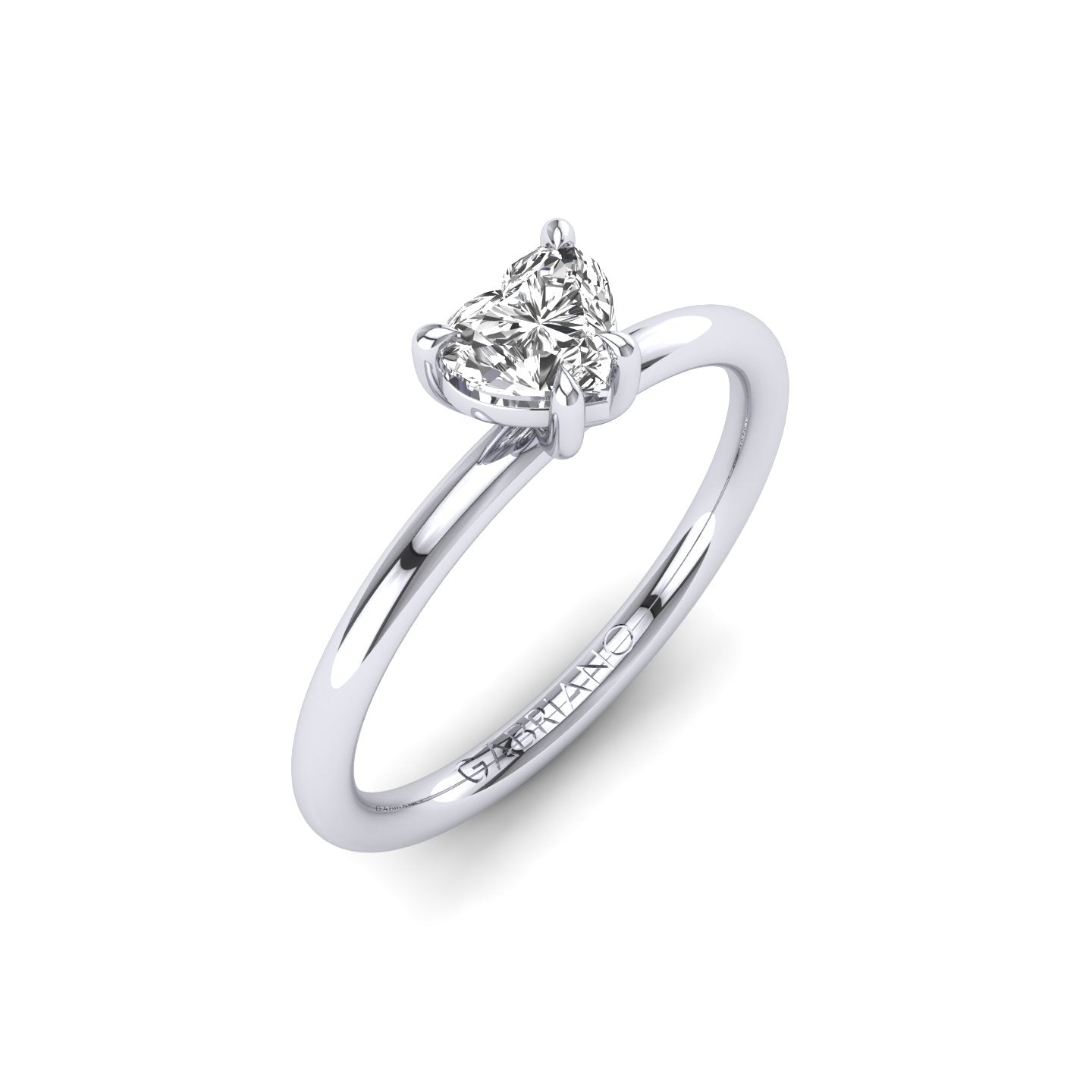 Gabriano Meliora 4 pençe tırnaklı tektaş yüzük; GIA-HRD sertifikalı kalp pırlanta ve beyaz altın montürün üstten görünüşü