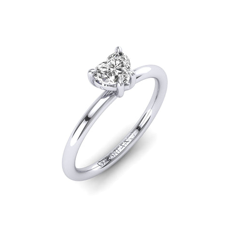 Gabriano Meliora 4 pençe tırnaklı tektaş yüzük; GIA-HRD sertifikalı kalp pırlanta ve beyaz altın montürün üstten görünüşü