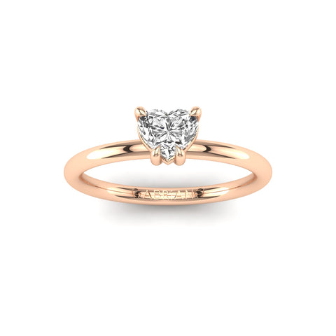 Gabriano Meliora 4 pençe tırnaklı tektaş yüzük; GIA-HRD sertifikalı kalp pırlanta ve rose altın montürün üstten görünüşü