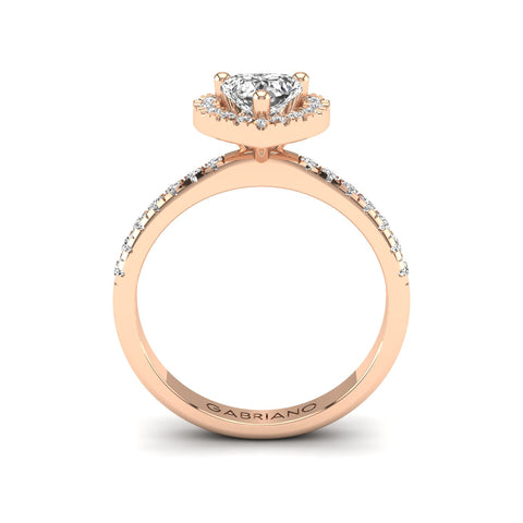 Gabriano Crystal 3 tırnaklı tektaş yüzük; GIA-HRD sertifikalı kalp pırlanta ve rose altın montürün yandan görünüşü