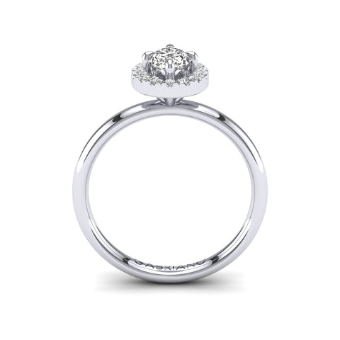 Gabriano Harmonia 4 tırnaklı tektaş yüzük; GIA-HRD sertifikalı oval pırlanta ve beyaz altın montürün yandan görünüşü