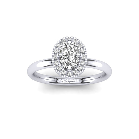 Gabriano Harmonia 4 tırnaklı tektaş yüzük; GIA-HRD sertifikalı oval pırlanta ve beyaz altın montürün üstten görünüşü