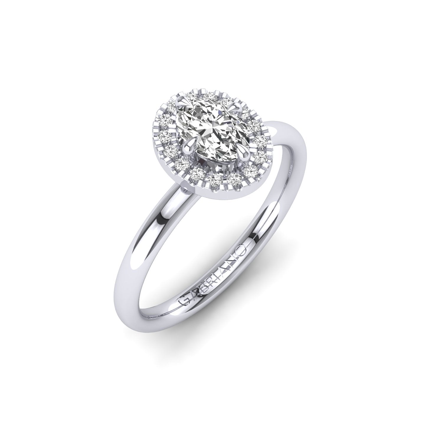 Gabriano Harmonia 4 tırnaklı tektaş yüzük; GIA-HRD sertifikalı oval pırlanta ve beyaz altın montürün üstten görünüşü