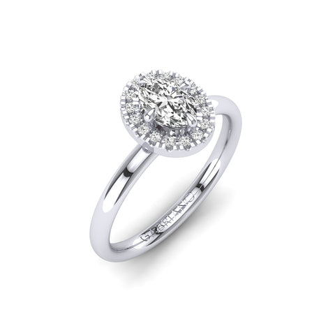 Gabriano Harmonia 4 tırnaklı tektaş yüzük; GIA-HRD sertifikalı oval pırlanta ve beyaz altın montürün üstten görünüşü