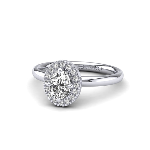 Gabriano Harmonia 4 tırnaklı tektaş yüzük; GIA-HRD sertifikalı oval pırlanta ve beyaz altın montürün üstten görünüşü