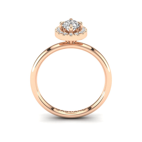 Gabriano Harmonia 4 tırnaklı tektaş yüzük; GIA-HRD sertifikalı oval pırlanta ve rose altın montürün yandan görünüşü