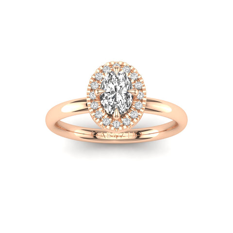 Gabriano Harmonia 4 tırnaklı tektaş yüzük; GIA-HRD sertifikalı oval pırlanta ve rose altın montürün üstten görünüşü