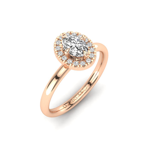 Gabriano Harmonia 4 tırnaklı tektaş yüzük; GIA-HRD sertifikalı oval pırlanta ve rose altın montürün üstten görünüşü