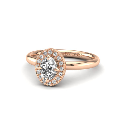 Gabriano Harmonia 4 tırnaklı tektaş yüzük; GIA-HRD sertifikalı oval pırlanta ve rose altın montürün üstten görünüşü