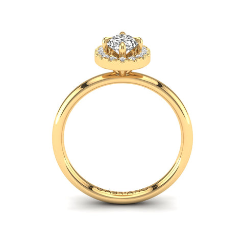 Gabriano Harmonia 4 tırnaklı tektaş yüzük; GIA-HRD sertifikalı oval pırlanta ve sarı altın montürün yandan görünüşü