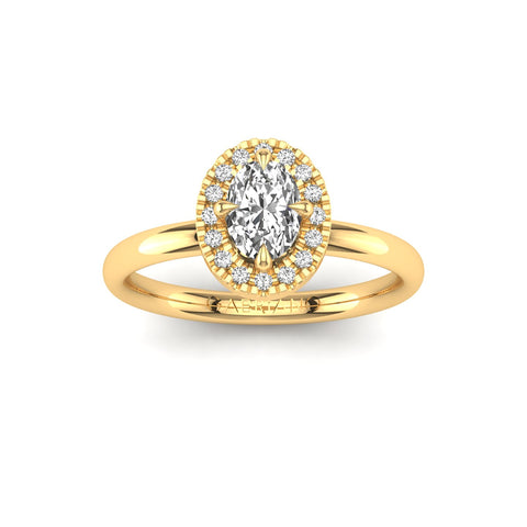 Gabriano Harmonia 4 tırnaklı tektaş yüzük; GIA-HRD sertifikalı oval pırlanta ve sarı altın montürün üstten görünüşü