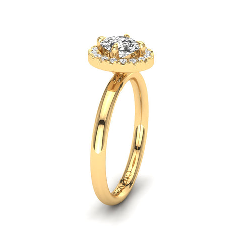 Gabriano Harmonia 4 tırnaklı tektaş yüzük; GIA-HRD sertifikalı oval pırlanta ve sarı altın montürün yandan görünüşü