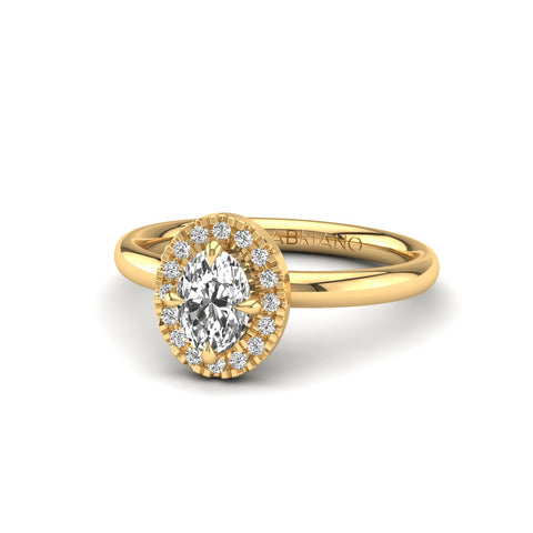 Gabriano Harmonia 4 tırnaklı tektaş yüzük; GIA-HRD sertifikalı oval pırlanta ve sarı altın montürün üstten görünüşü