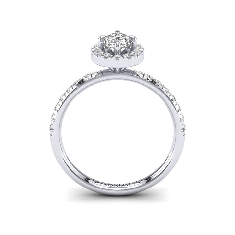 Gabriano Sereno 4 tırnaklı tektaş yüzük; GIA-HRD sertifikalı oval pırlanta ve beyaz altın montürün yandan görünüşü