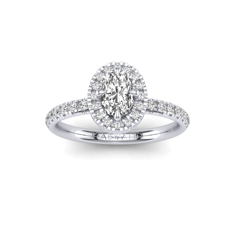 Gabriano Sereno 4 tırnaklı tektaş yüzük; GIA-HRD sertifikalı oval pırlanta ve beyaz altın montürün üstten görünüşü