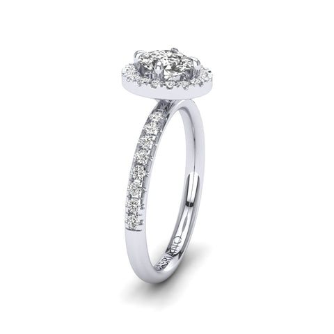 Gabriano Sereno 4 tırnaklı tektaş yüzük; GIA-HRD sertifikalı oval pırlanta ve beyaz altın montürün yandan görünüşü