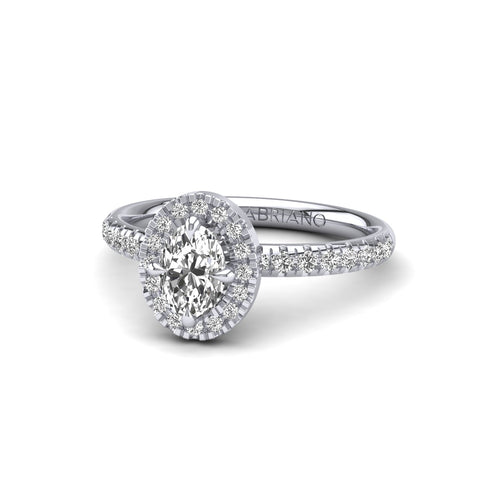 Gabriano Sereno 4 tırnaklı tektaş yüzük; GIA-HRD sertifikalı oval pırlanta ve beyaz altın montürün üstten görünüşü