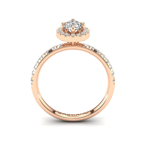 Gabriano Sereno 4 tırnaklı tektaş yüzük; GIA-HRD sertifikalı oval pırlanta ve rose altın montürün yandan görünüşü