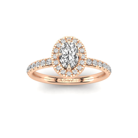 Gabriano Sereno 4 tırnaklı tektaş yüzük; GIA-HRD sertifikalı oval pırlanta ve rose altın montürün üstten görünüşü