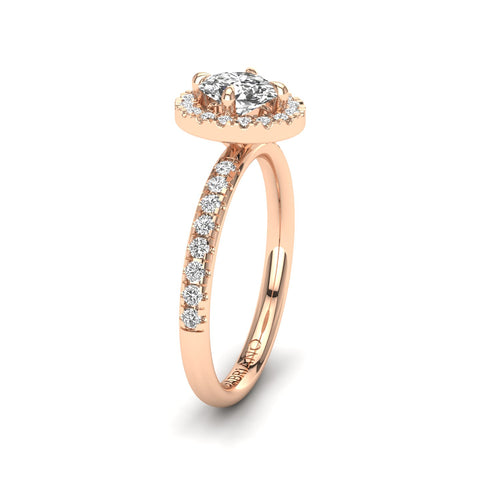 Gabriano Sereno 4 tırnaklı tektaş yüzük; GIA-HRD sertifikalı oval pırlanta ve rose altın montürün yandan görünüşü