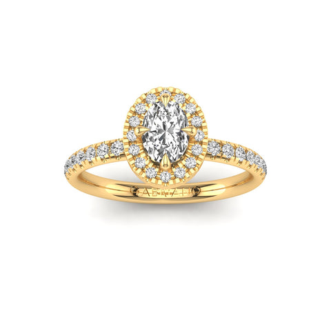 Gabriano Sereno 4 tırnaklı tektaş yüzük; GIA-HRD sertifikalı oval pırlanta ve sarı altın montürün üstten görünüşü