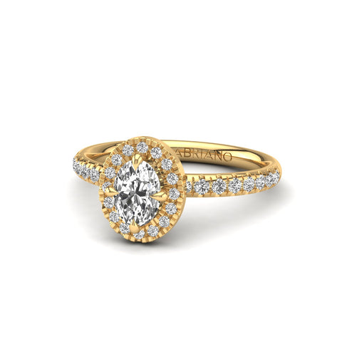 Gabriano Sereno 4 tırnaklı tektaş yüzük; GIA-HRD sertifikalı oval pırlanta ve sarı altın montürün üstten görünüşü