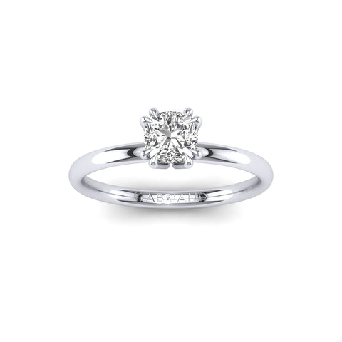 Gabriano Ivona 8 tırnaklı tektaş yüzük; GIA-HRD sertifikalı cushion pırlanta ve beyaz altın montürün üstten görünüşü