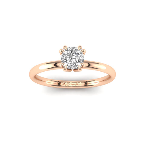 Gabriano Ivona 8 tırnaklı tektaş yüzük; GIA-HRD sertifikalı cushion pırlanta ve rose altın montürün üstten görünüşü