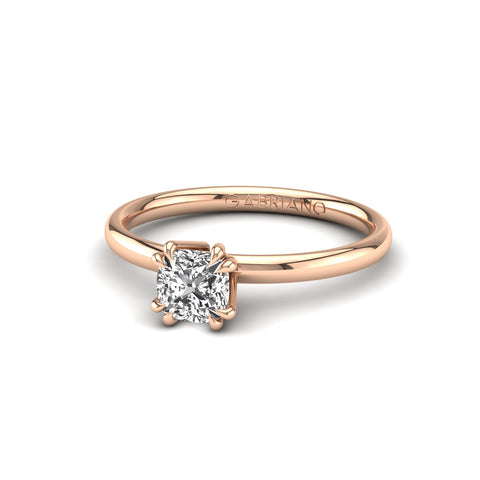 Gabriano Ivona 8 tırnaklı tektaş yüzük; GIA-HRD sertifikalı cushion pırlanta ve rose altın montürün üstten görünüşü