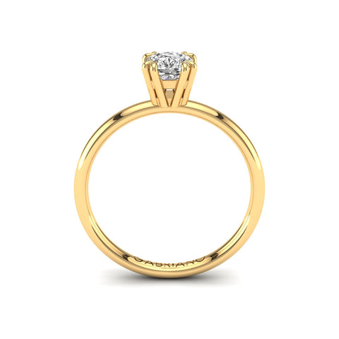 Gabriano Ivona 8 tırnaklı tektaş yüzük; GIA-HRD sertifikalı cushion pırlanta ve sarı altın montürün yandan görünüşü