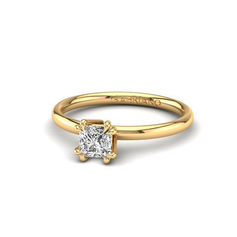 Gabriano Mirage 8 Pençe tırnaklı tektaş yüzük; GIA-HRD sertifikalı prenses pırlanta ve sarı altın montürün üstten görünüşü