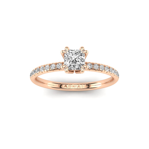 Gabriano Valoris 8 pençe tırnaklı tektaş yüzük; GIA-HRD sertifikalı prenses pırlanta ve rose altın montürün üstten görünüşü